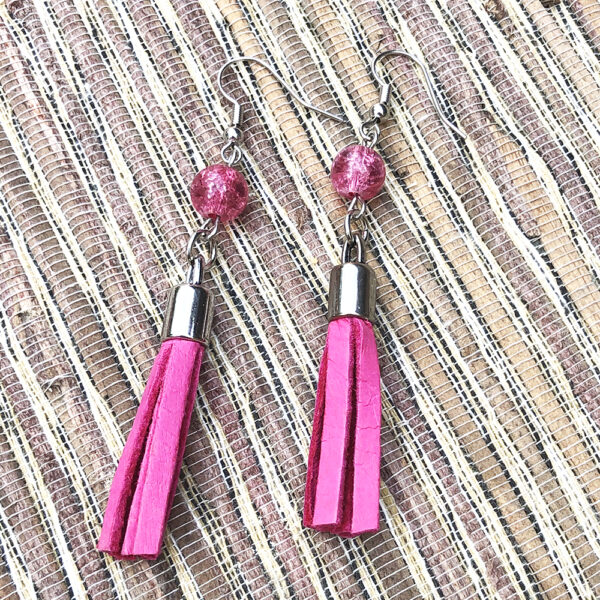 Hot Pink Turquoise Howlite Peace Leather Tassel Necklace Set