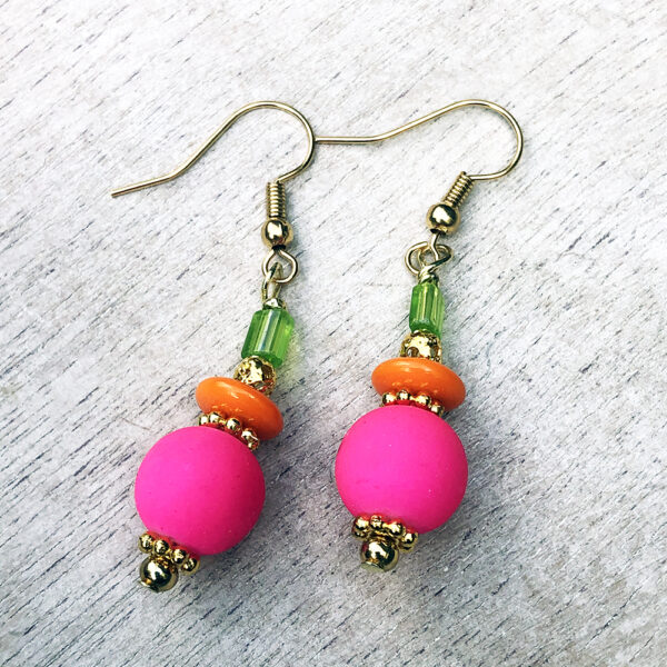 Orange, Pink and Lime Tassel Necklace & Earrings Set