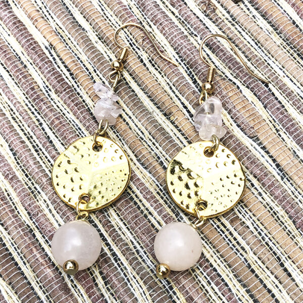 Light Pink Quartz Gold Tone Tassel Necklace & Earrings Set
