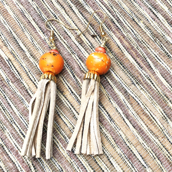 Orange Turquoise & Jute Tassel Necklace Set