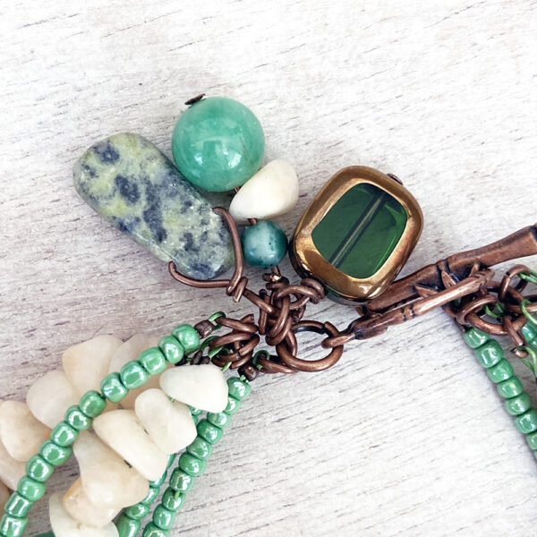 Cream Stone Chips & Green Jade Multi-Strand Bracelet Set