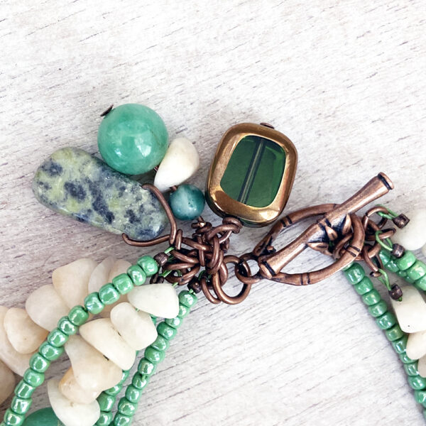 Cream Stone Chips & Green Jade Multi-Strand Bracelet Set