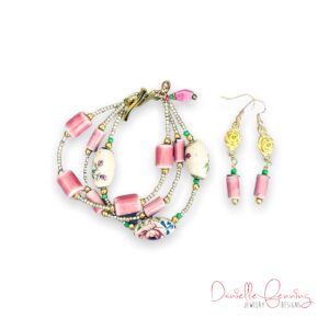 Rose and Pink Ceramic Multi-Strand Bracelet Set