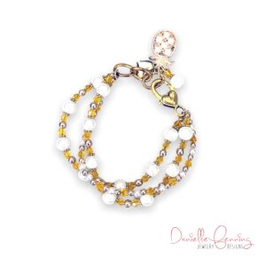 White Pearl and Gold Glass Pineapple Multi-Strand Bracelet