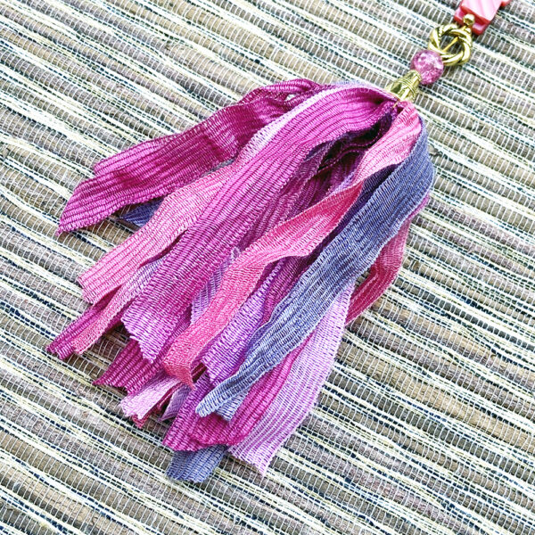 Hot Pink and Purple Shell and Glass Tassel Necklace Set