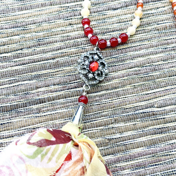 Orange, Red & Yellow Scarf Tassel Necklace Set