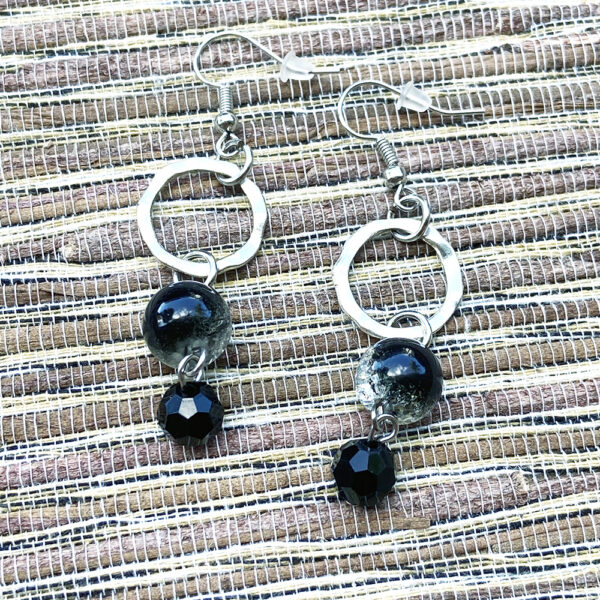 Cracked Black Tassel Necklace & Earring Set