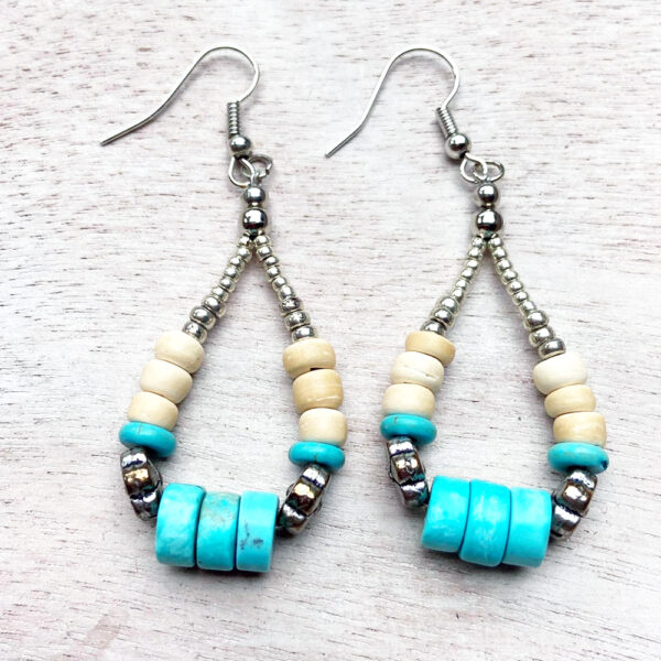 Turquoise and Wood Multi-strand Bracelet & Earrings