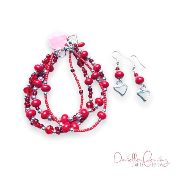 Red and Silver Multi-Strand Bracelet & Earrings