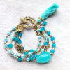 Teal and Gold Flower Multistrand Bracelet and Earring Set - Image 3