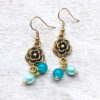 Teal and Gold Flower Multistrand Bracelet and Earring Set - Image 4