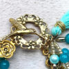 Teal and Gold Flower Multistrand Bracelet and Earring Set - Image 2