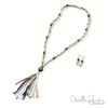Black Lava Cocoa Beads Gold and Black Tassel Necklace and Earrings Set