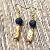 Black Lava Cocoa Beads Gold and Black Tassel Necklace and Earrings Set