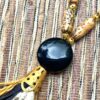 Black Lava Cocoa Beads Gold and Black Tassel Necklace and Earrings Set