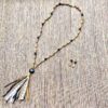 Black Lava Cocoa Beads Gold and Black Tassel Necklace and Earrings Set