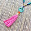 Blue, Pink and Orange Turquoise Peace Tassel Necklace and Earrings Set - Image 4