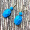 Teal Glass Turquoise and Gold Necklace and Earrings Set - Image 2
