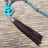 Turquoise Peace, Lava and Brown Leather Tassel Necklace - Image 3