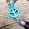 Turquoise Peace, Lava and Brown Leather Tassel Necklace - Image 2