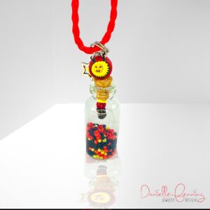 Red, Yellow and Black Star Red Leather Braided Mini Bottle Necklace