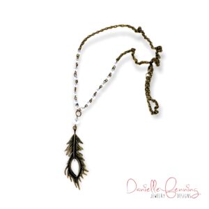 White Pearl Feather Chain Bronze Necklace