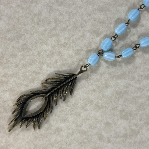 Teal and Bronze Feather Chain Bronze Necklace