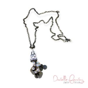 Clear Glass and Bronze Chain Necklace with Coin Dangles