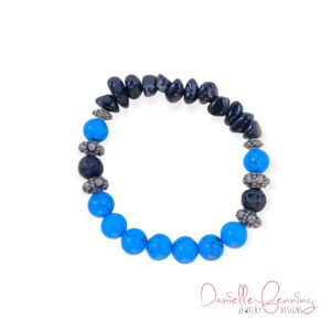 Black and Blue Turquoise Howlite Lava Diffuser Stretch Bracelet