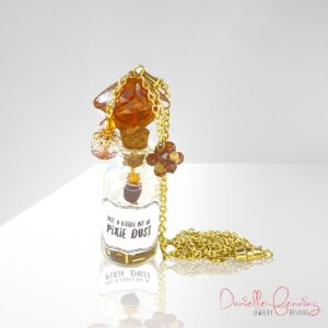 "Just a Little Pixie Dust" Gold and Amber Bottle Necklace