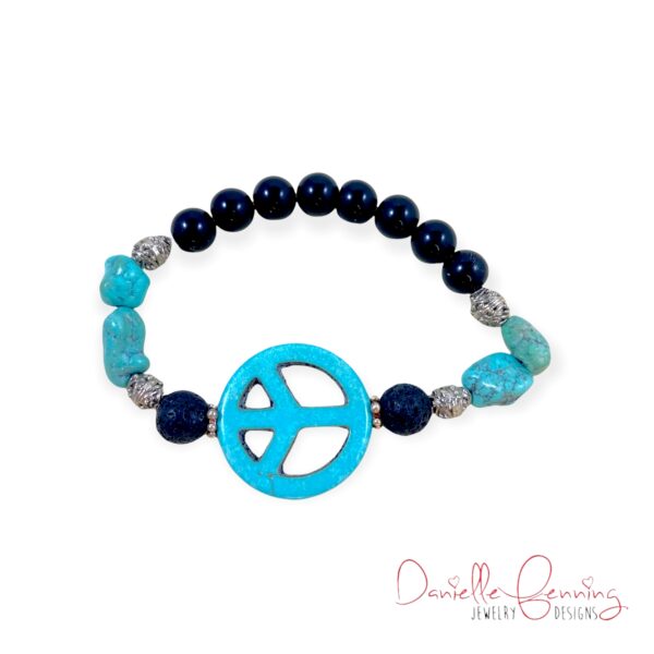 Black Agate and Turquoise Peace Lava Diffuser Stretch Bracelet