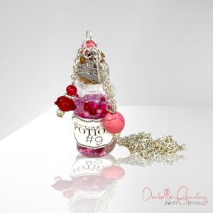 Pink and Red Heart Love Potion Bottle Necklace
