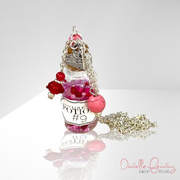 Pink and Red Heart Love Potion Bottle Necklace
