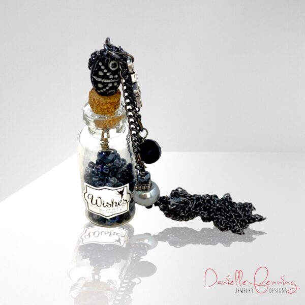 Black and Gunmetal Star "Wishes" Potion Bottle Necklace