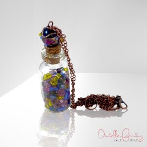 Multi-Colored Handblown Glass and Copper Bottle Necklace