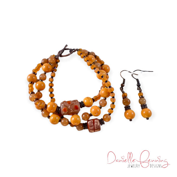 Orange and Glass Copper Multi-Strand Bracelet Set
