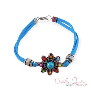 Rainbow Flower and Teal Faux Suede Bracelet