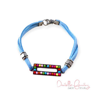 Rainbow Rectangle and Teal Faux Suede Bracelet