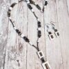 Brown and White Shell and Copper Lariat Necklace and Earrings Set