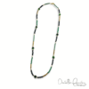 Semiprecious Green agate, Glass, and Black Seed bead Gold Tone Lariat Necklace