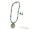 Semiprecious Green Agate, Black Wood and Black Seed Bead Bronze Necklace and Earrings Set