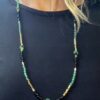 Semiprecious Green agate, Glass, and Black Seed bead Gold Tone Lariat Necklace - Image 2