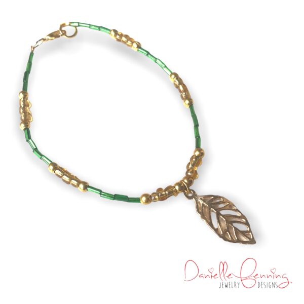 Green and Gold Leaf Charm Anklet