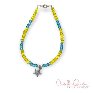 Teal and Yellow Star Anklet