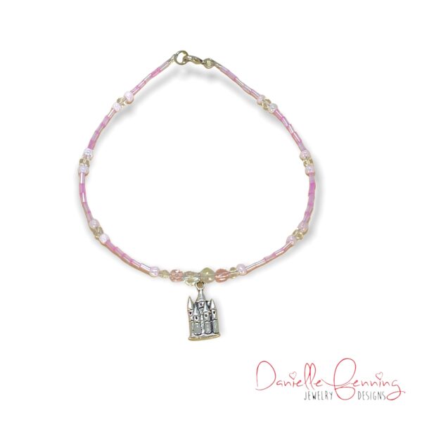 Light Pink Bugle and Seed Bead Castle Charm Anklet