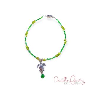 Green Seed Bead Turtle Charm Anklet