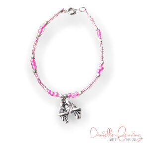 Kissing Parrots Pink Seed Bead Anklet