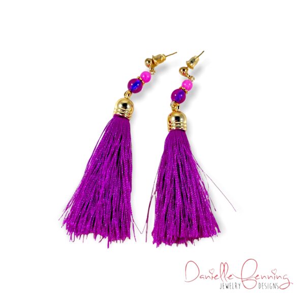Fuchsia Purple and Gold Tassel Earrings