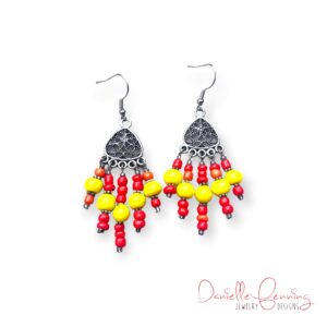 Red and Yellow Glass Filigree Chandelier Earrings