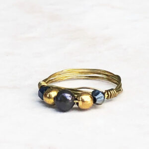 Freshwater Pearl and Iridescent Black Gold Tone Wrapped Ring